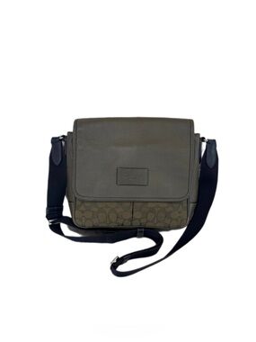 Coach Men’s Signature Messenger Crossbody Bag Olive Green Leather Canvas